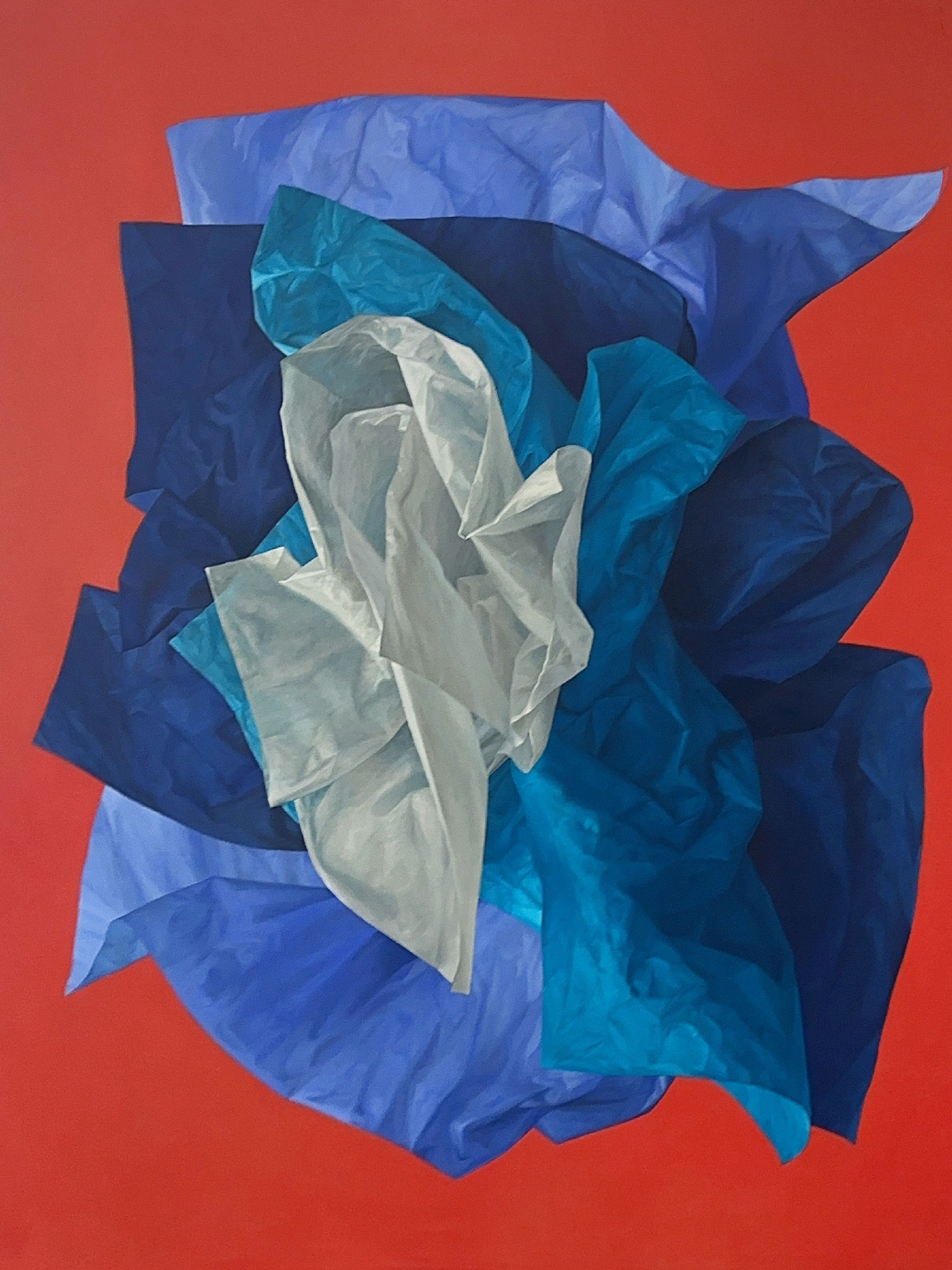 A Blue And White Crumpled Fabric