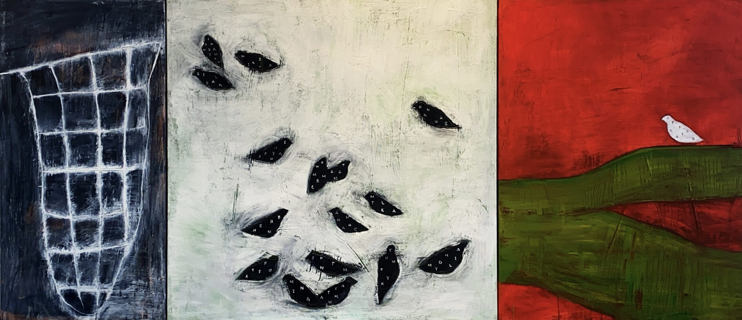 Net, Birds, And Bird On Branch