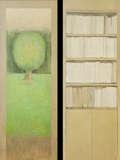 A Painting Of A Tree And A Bookcase By Linda Kohen