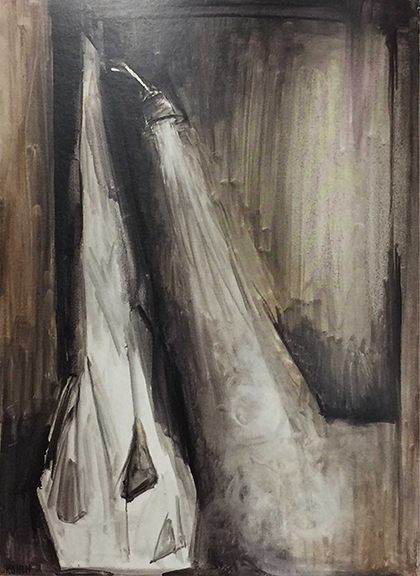 A Painting Of A Shower. Dark And Shadowy. By Artist Linda Kohen