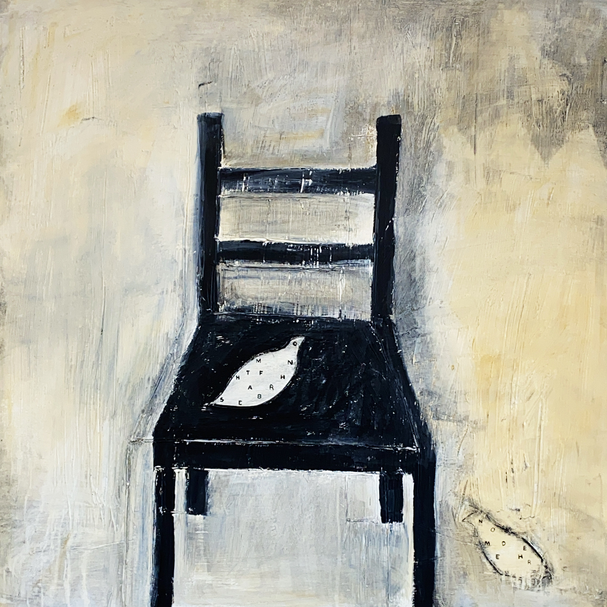 Painting By Connie Lloveras Of A Bird On The Floor And A Bird On A Black Chair