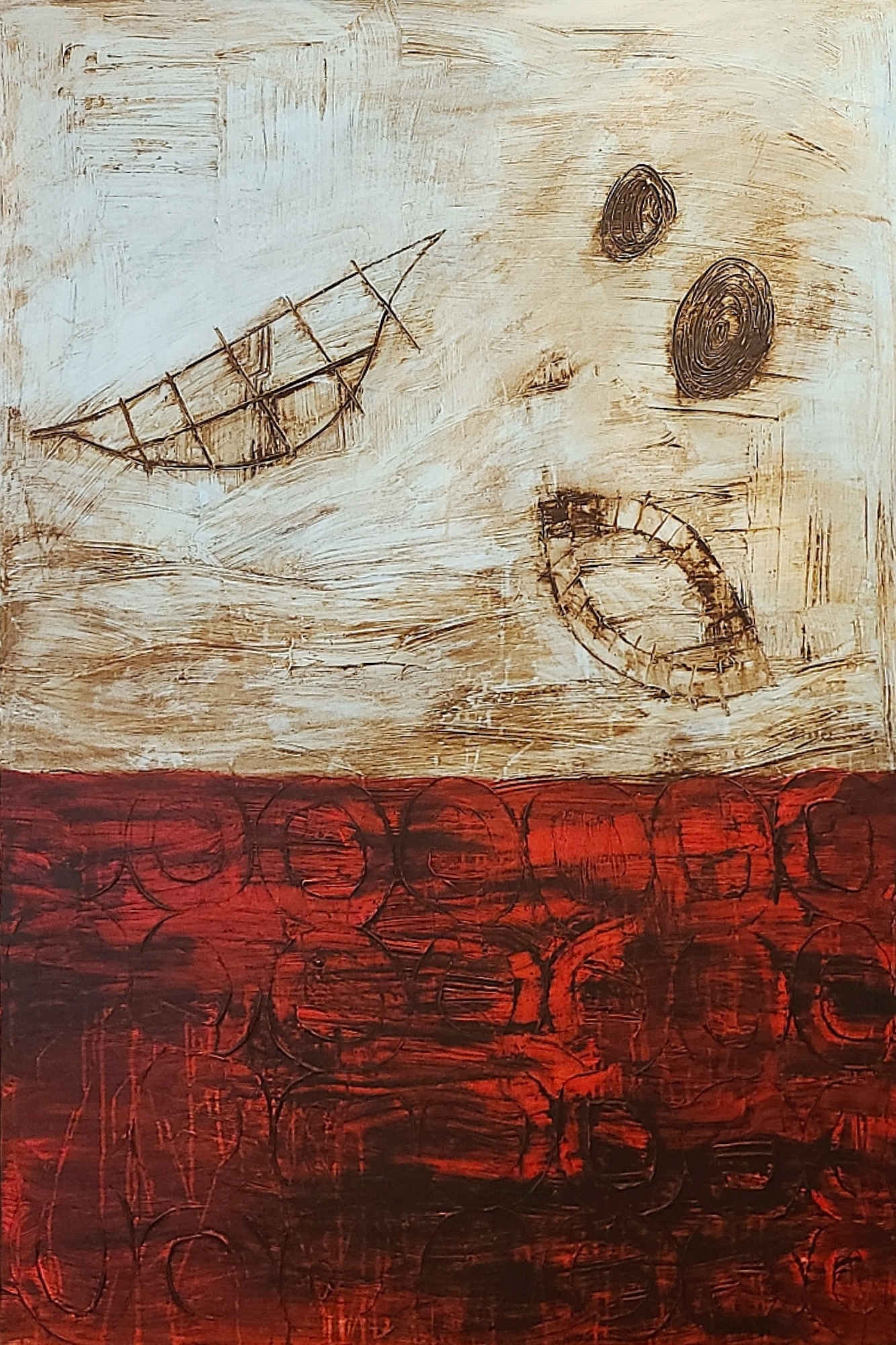 Painting By Connie Lloveras Of A Bird With Seeds And Red Circles