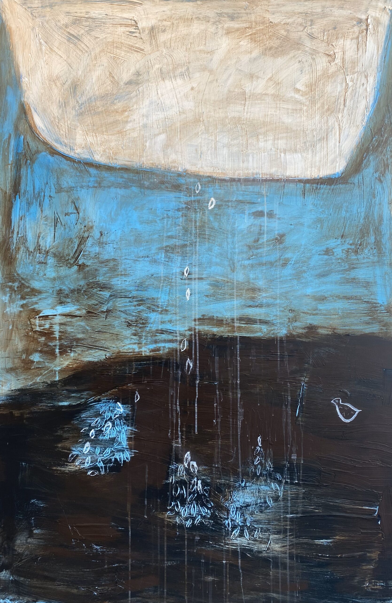 Painting By Connie Lloveras Of A Blue, Brown, And Cream And A Bird