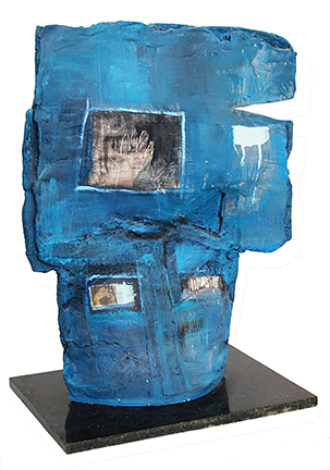 A Blue Sculpture By Connie Lloveras On A Black Base