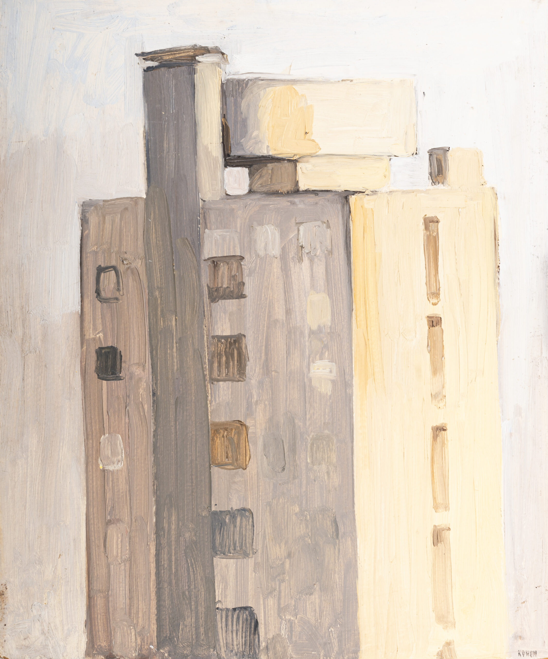 A Minimalist Painting Of A Building By Linda Kohen