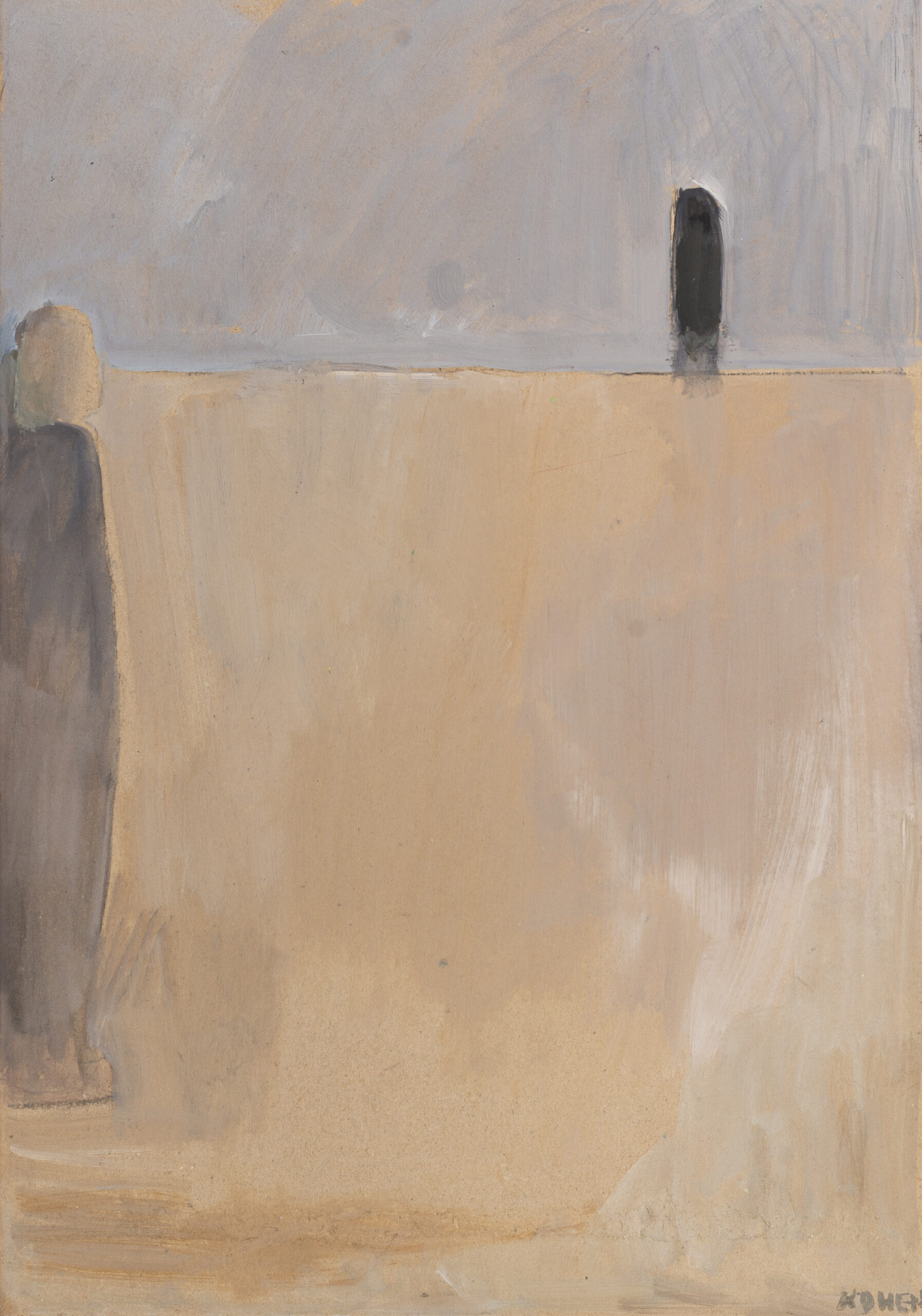 A Woman Standing In A Vacant Room Staring At A Dark Door By Artist Linda Kohen