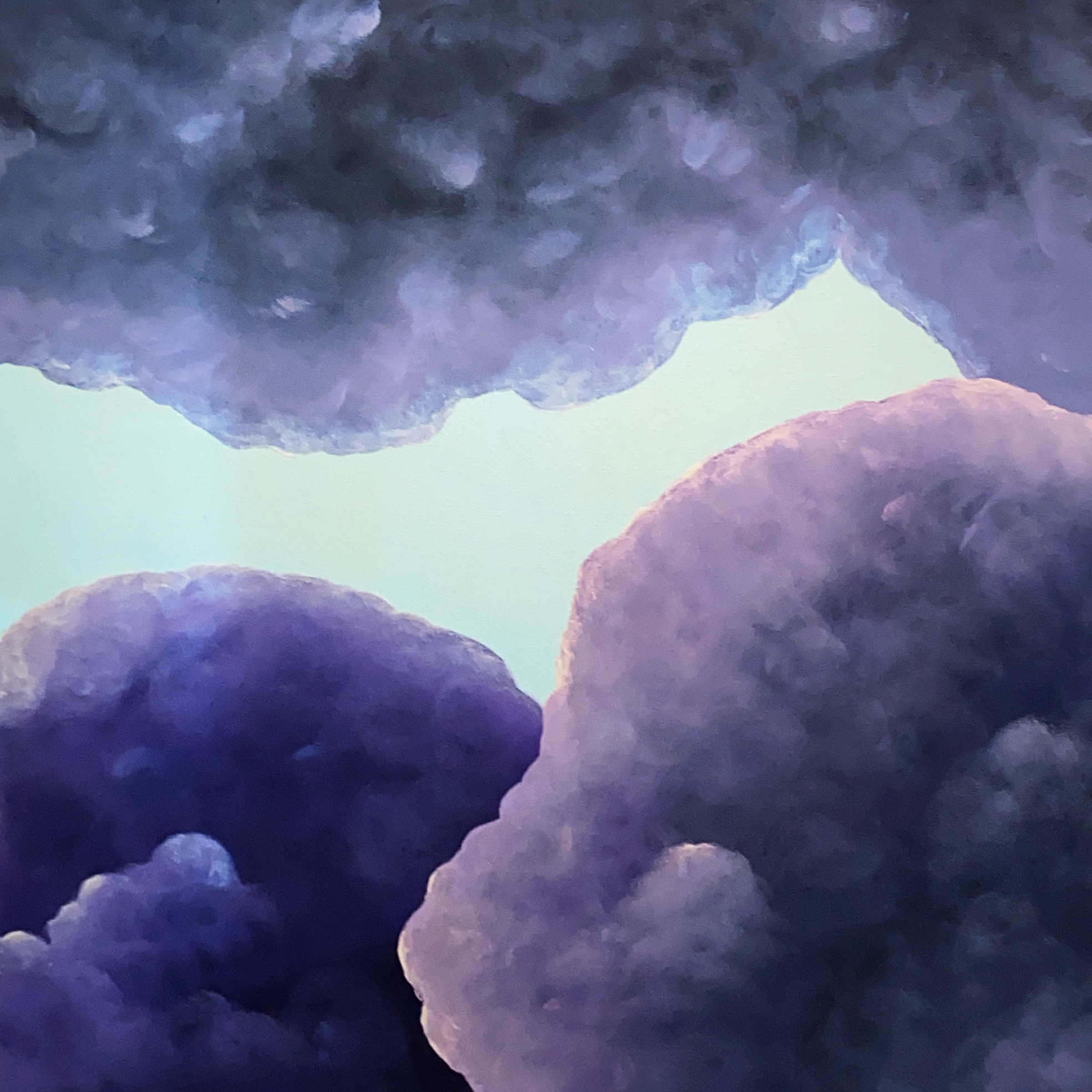 Painting By Liv Dockerty Of Pourple Clouds With A Light Blue Background