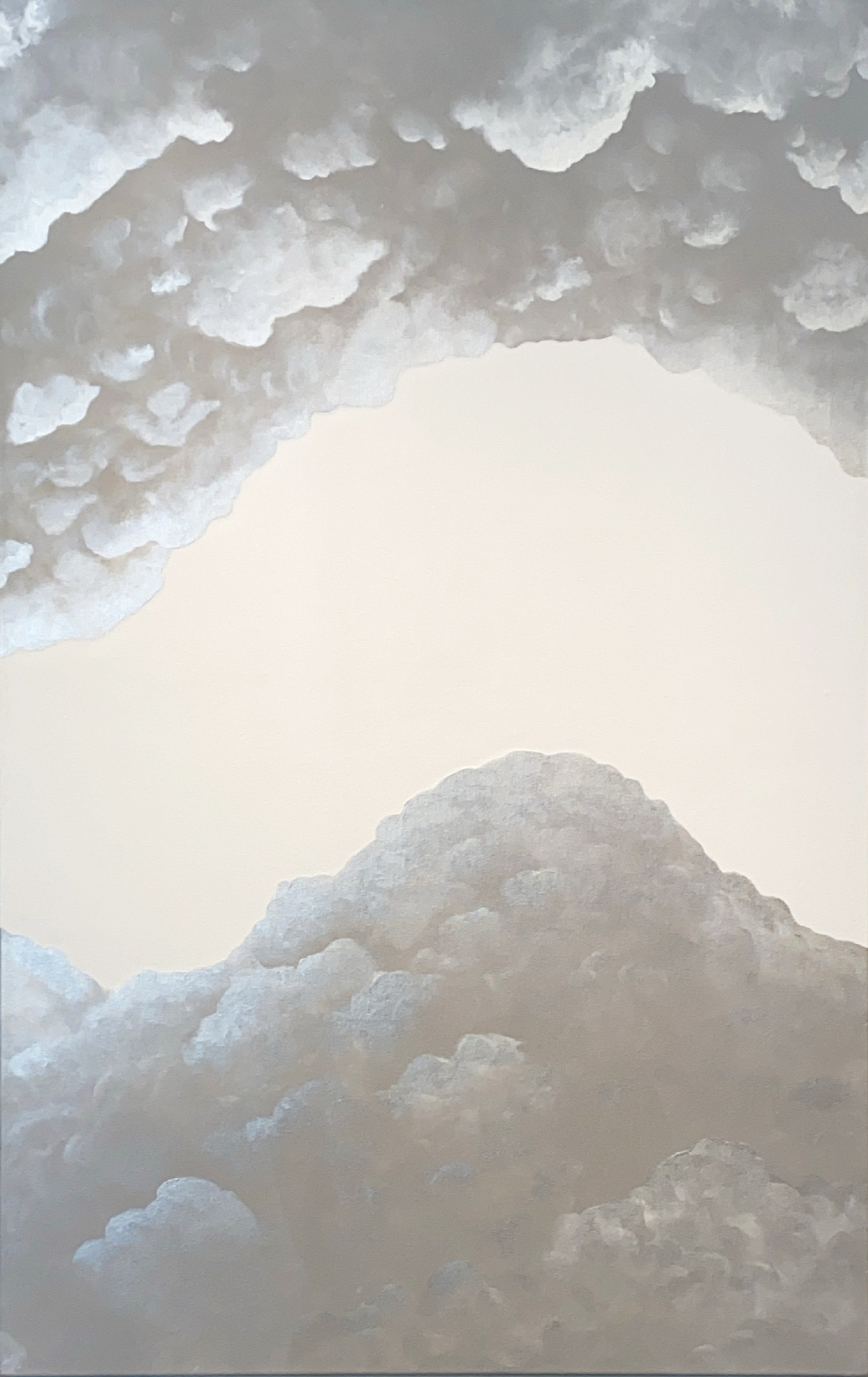 A Painting Of Silver Clouds On A White Background By Artist Liv Dockerty