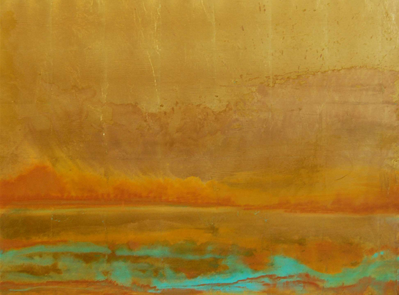 A Golden Abstract Landscape Painting By The Artist Paul Hunter
