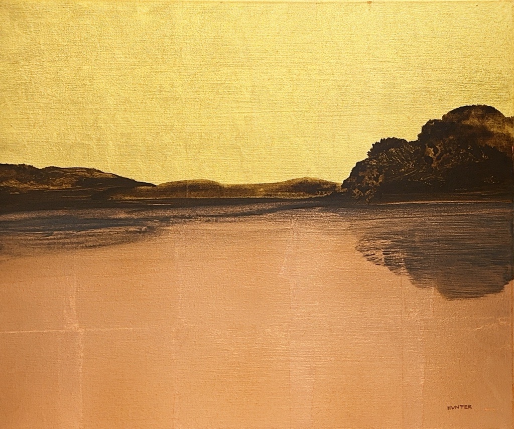 An Abstract Landscape Painting By Artist Paul Hunter Made With Gold Leaf