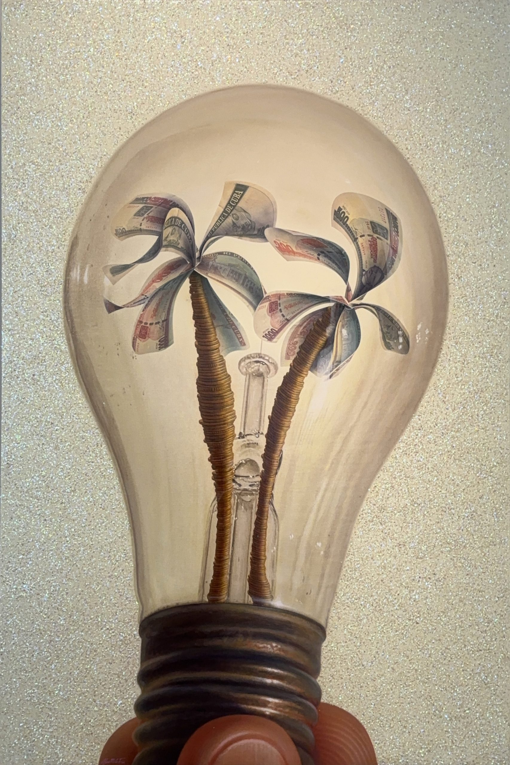 Light Bulb With Palm Trees Made Of Money
